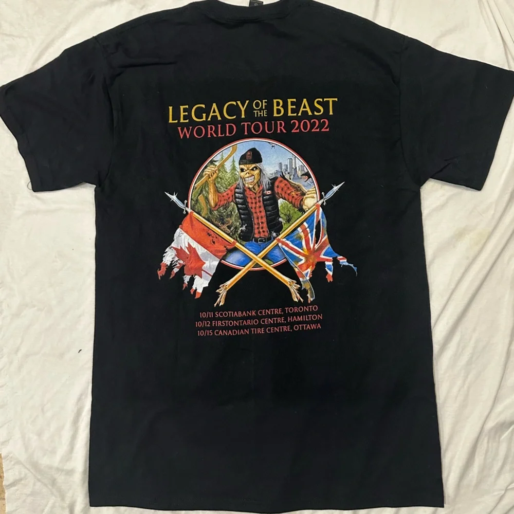 Legacy of the Beast World Tour Iron Maiden 2022 Black T-Shirt Canada Gildan New - Picture 2 of 12